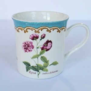 Kent Pottery Coffee Mug Rosa Indica Dichotoma Botanical Floral Teal Cottagecore